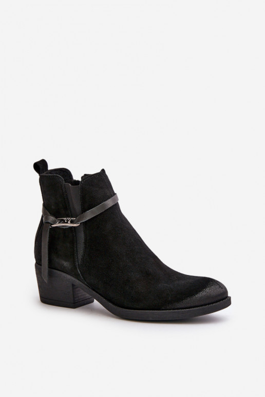 Zazoo 60478 Zomšiniai batai su kulniukais pašiltinti Užsegamos  Juodos spalvos