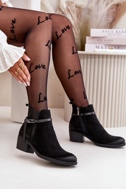 Zazoo 60478 Zomšiniai batai su kulniukais pašiltinti Užsegamos  Juodos spalvos