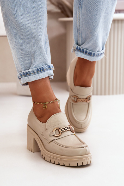 Zazoo 20175 batai  su kulniukais natūralios odos dramblio kaulo spalvos