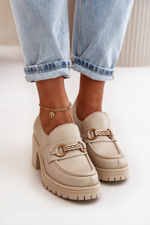 Zazoo 20175 batai  su kulniukais natūralios odos dramblio kaulo spalvos