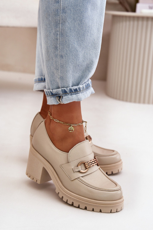 Zazoo 20175 batai  su kulniukais natūralios odos dramblio kaulo spalvos