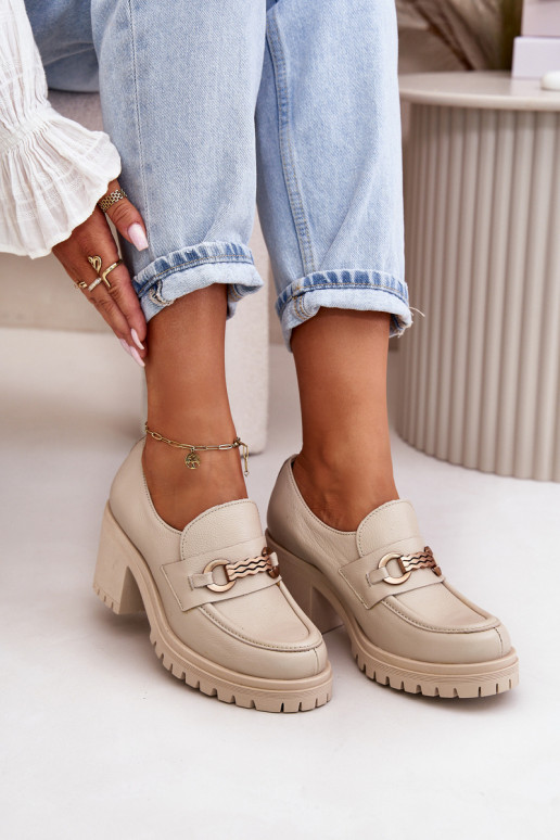 Zazoo 20175 batai  su kulniukais natūralios odos dramblio kaulo spalvos