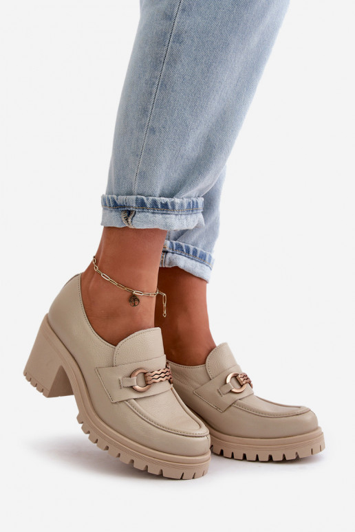 Zazoo 20175 batai  su kulniukais natūralios odos dramblio kaulo spalvos