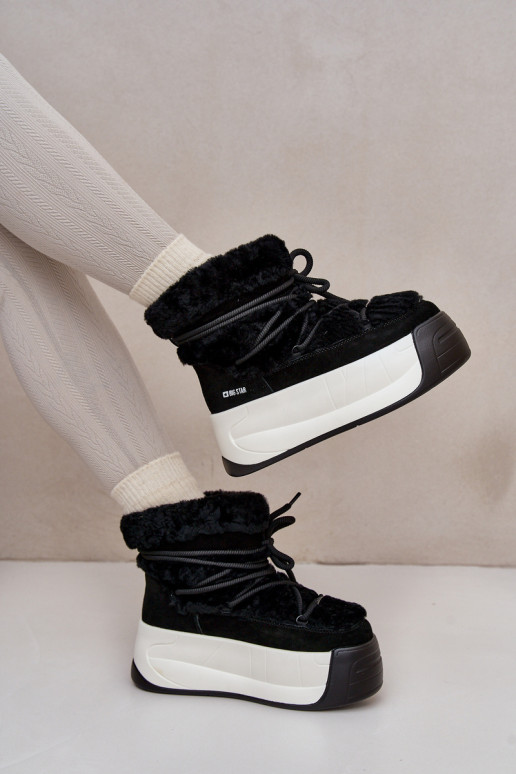  sniego batai  su masyviu padu su kailiuku Big Star OO274A206 Juodos spalvos