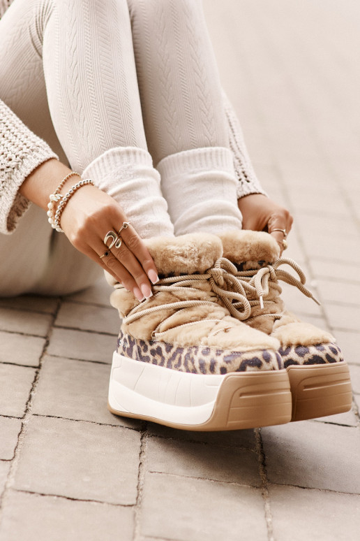   sniego batai  su masyviu padu su kailiuku su leopardo kailio raštais Big Star OO274A208 rudos spalvos