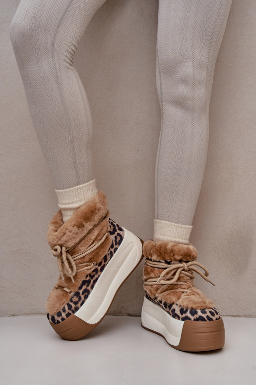   sniego batai  su masyviu padu su kailiuku su leopardo kailio raštais Big Star OO274A208 rudos spalvos