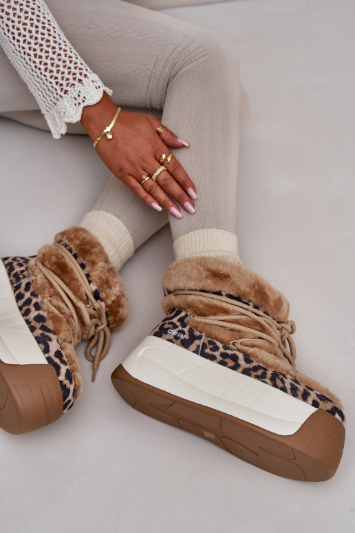   sniego batai  su masyviu padu su kailiuku su leopardo kailio raštais Big Star OO274A208 rudos spalvos