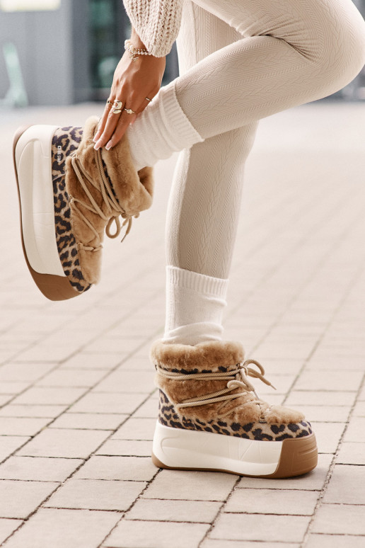   sniego batai  su masyviu padu su kailiuku su leopardo kailio raštais Big Star OO274A208 rudos spalvos