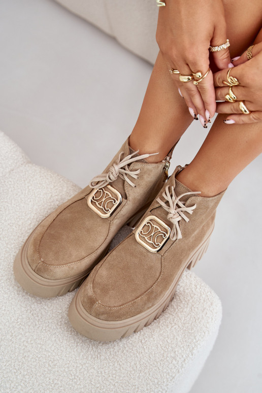 Zazoo 2952 Zomšiniai batai su aukso spalvos detalėmis smėlio spalvos