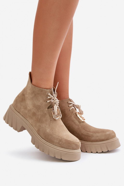 Zazoo 2952 Zomšiniai batai su aukso spalvos detalėmis smėlio spalvos