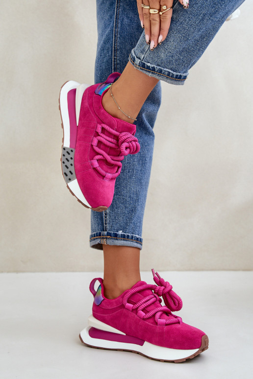 iš zomšos  modelio batai  su platforma Z Grubym m Artiker 55C0086 rožinės spalvos