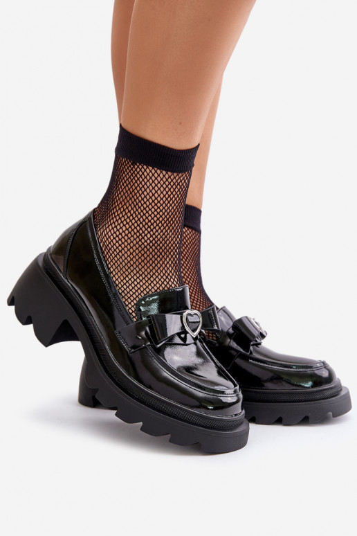    Mokasinai su kaspinais I su širdelėmism D&A LZ42-032 Juodos spalvos