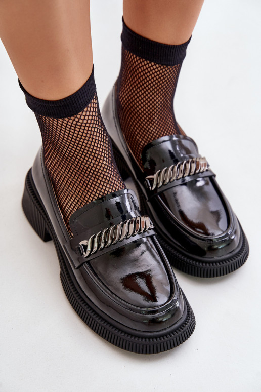  Lakuoti mokasinai Mokasinai su ornamentais D&A LZ42-030 Juodos spalvos