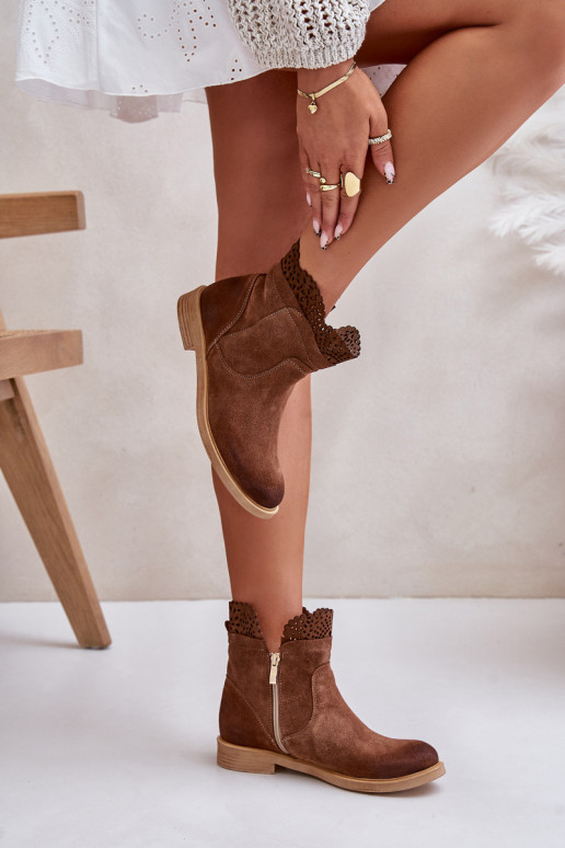 žemakulniai batai moterims su plačiais kulniukais iš zomšos  3624 rudos spalvos