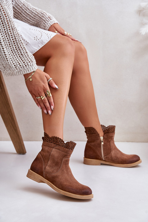 žemakulniai batai moterims su plačiais kulniukais iš zomšos  3624 rudos spalvos