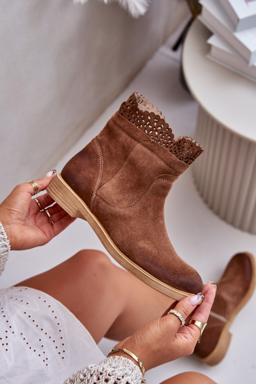 žemakulniai batai moterims su plačiais kulniukais iš zomšos  3624 rudos spalvos