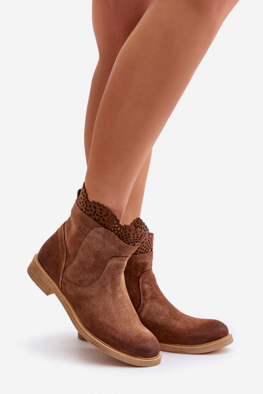 žemakulniai batai moterims su plačiais kulniukais iš zomšos  3624 rudos spalvos