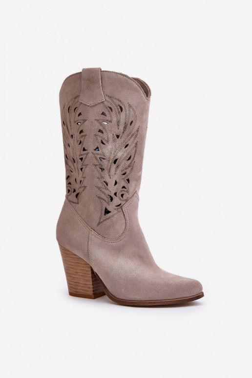 su aužūro elementais ilgaauliai batai  su kulniukais iš zomšos  3609 kapučino spalvos