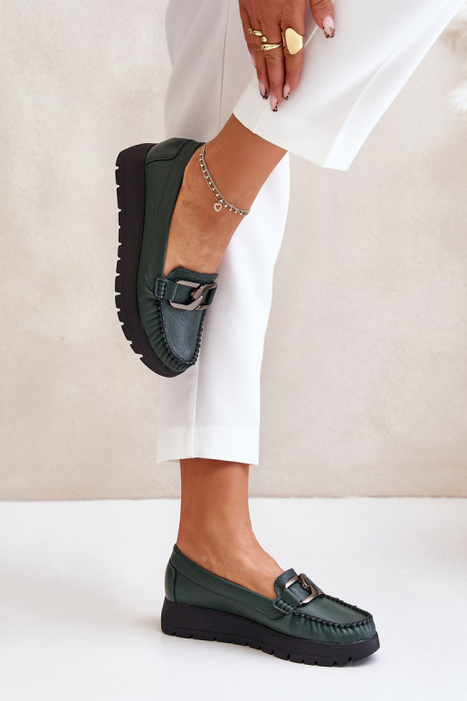 Zazoo 10141   Mokasinai su platforma su ornamentais chaki spalvos