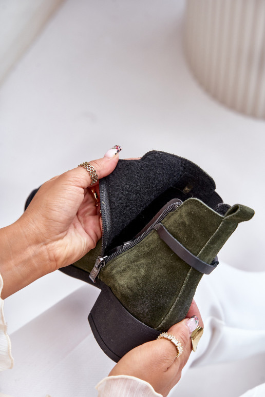 Zazoo 60478 Zomšiniai batai su kulniukais pašiltinti Užsegamos  chaki spalvos