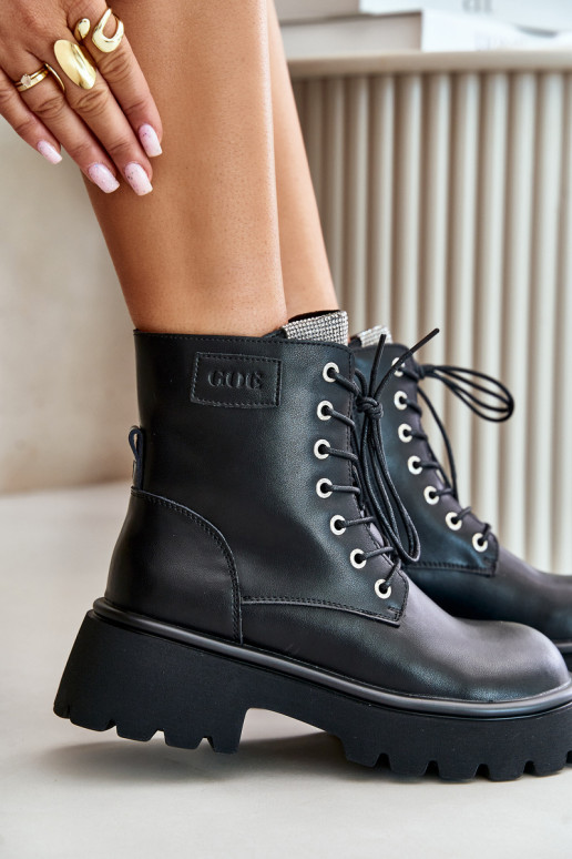 pašiltinti Aulinukai auliniai batai  su tviskančiomis akutėmis GOE OO2N4125 Juodos spalvos