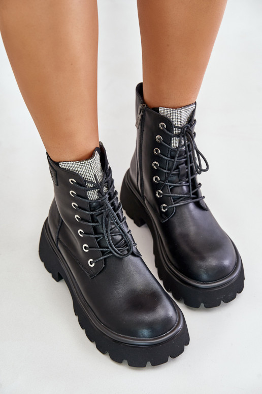 pašiltinti Aulinukai auliniai batai  su tviskančiomis akutėmis GOE OO2N4125 Juodos spalvos