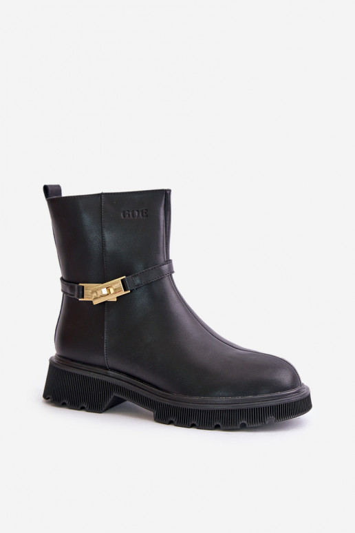 Aulinukai  su dirželiais pašiltinti GOE OO2N4150 Juodos spalvos