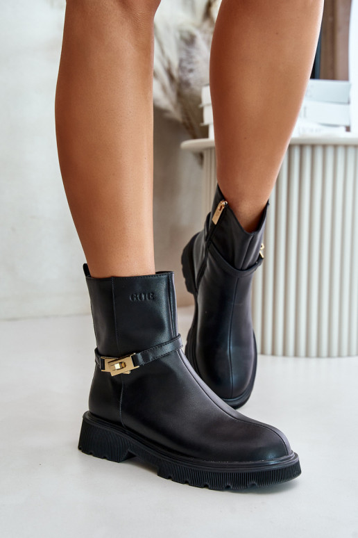 Aulinukai  su dirželiais pašiltinti GOE OO2N4150 Juodos spalvos