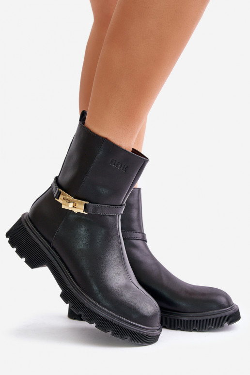 Aulinukai  su dirželiais pašiltinti GOE OO2N4150 Juodos spalvos