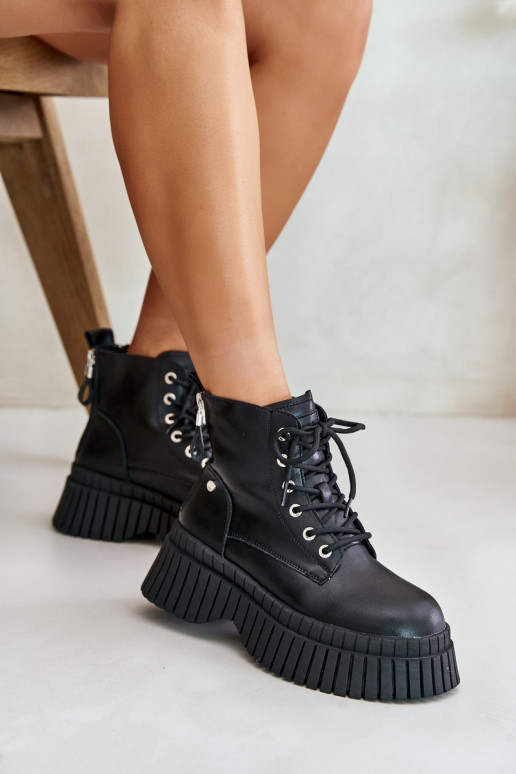 pašiltinti Aulinukai batai su madingais masyviais padais GOE OO2N4126 Juodos spalvos