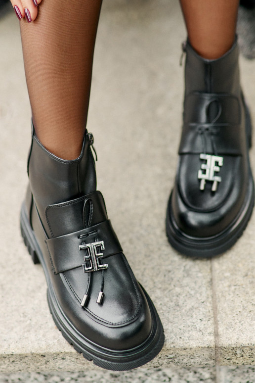 Aulinukai su plačiais kulniukais su ornamentais pašiltinti Juodos spalvos Asperra