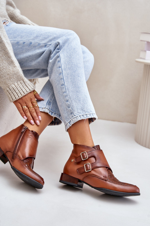 Aulinukai žemu kulniuku su sagtimis  06696-02 rudos spalvos