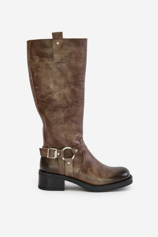 Zazoo 70141   moteriški ilgaauliai batai  rudos spalvos