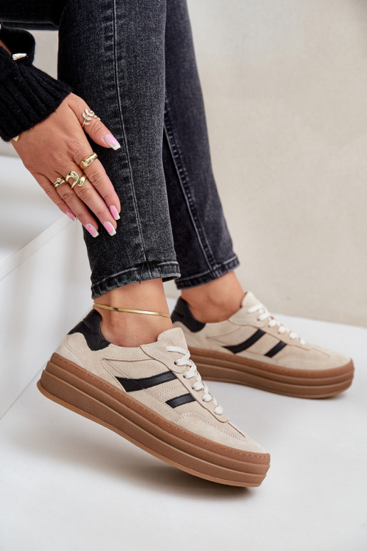 Zazoo N1176 iš zomšos  modelio batai su platforma smėlio spalvos