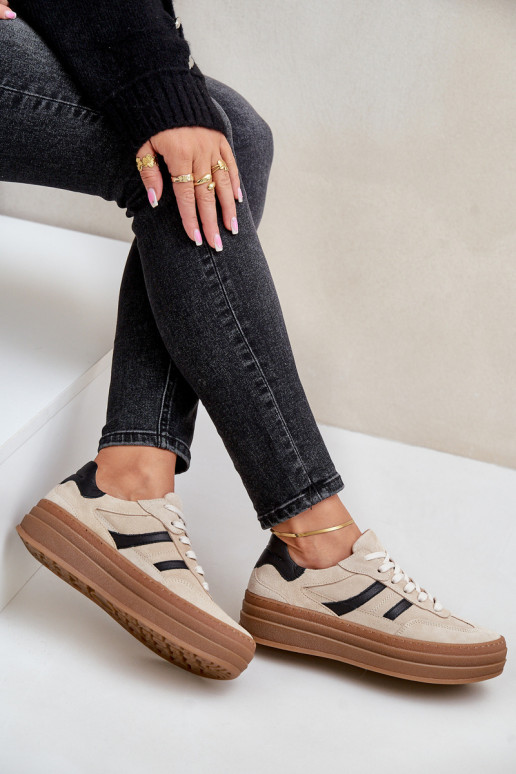 Zazoo N1176 iš zomšos  modelio batai su platforma smėlio spalvos