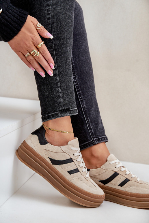 Zazoo N1176 iš zomšos  modelio batai su platforma smėlio spalvos