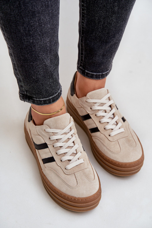 Zazoo N1176 iš zomšos  modelio batai su platforma smėlio spalvos