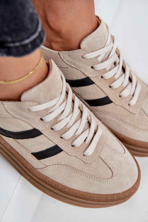 Zazoo N1176 iš zomšos  modelio batai su platforma smėlio spalvos