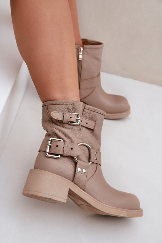 Aulinukai  žemu kulniuku Klocku su juostelėmis Zazoo 3644 smėlio spalvos