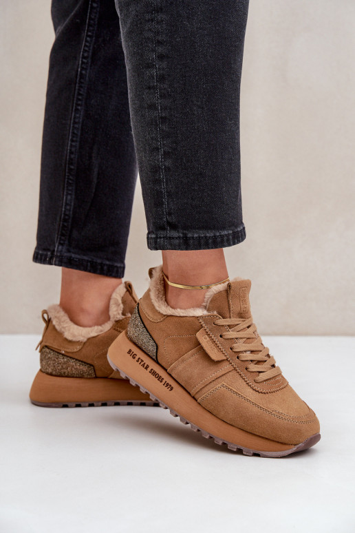 iš zomšos  modelio batai  su kailiuku I Błyszczącym  Big Star OO274578 Hi-Poly System Camel