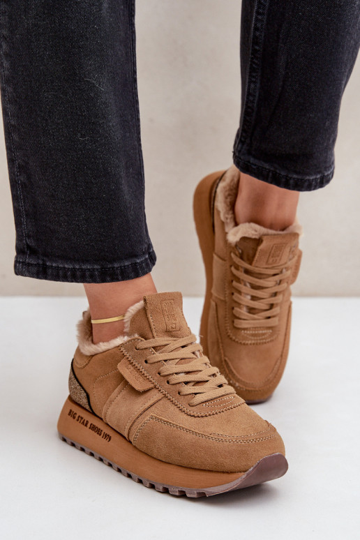 iš zomšos  modelio batai  su kailiuku I Błyszczącym  Big Star OO274578 Hi-Poly System Camel