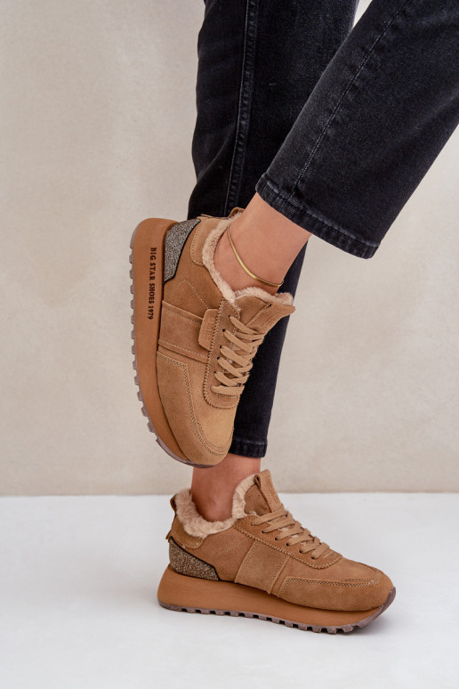 iš zomšos  modelio batai  su kailiuku I Błyszczącym  Big Star OO274578 Hi-Poly System Camel