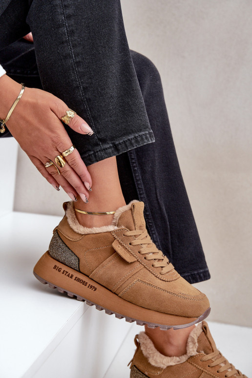 iš zomšos  modelio batai  su kailiuku I Błyszczącym  Big Star OO274578 Hi-Poly System Camel