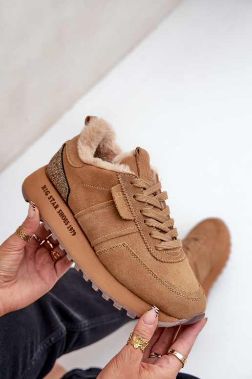 iš zomšos  modelio batai  su kailiuku I Błyszczącym  Big Star OO274578 Hi-Poly System Camel