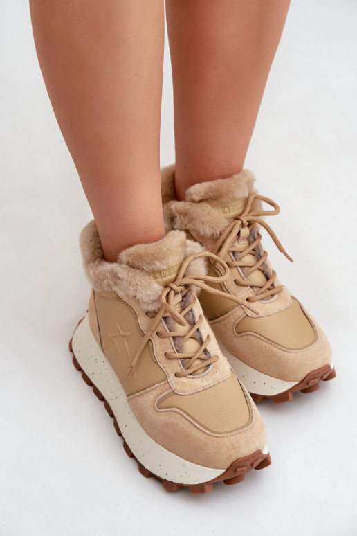    modelio batai batai  su kailiuku su platforma Big Star OO274A330 smėlio spalvos