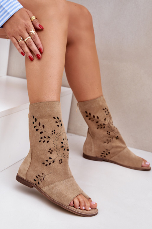 Zazoo 3437  Zomšinės basutės su auliuku  smėlio spalvos