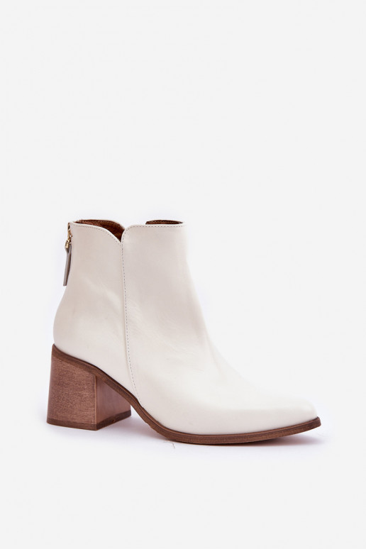 Aulinukai su kulniukais natūralios odos Zazoo 3673 baltos spalvos