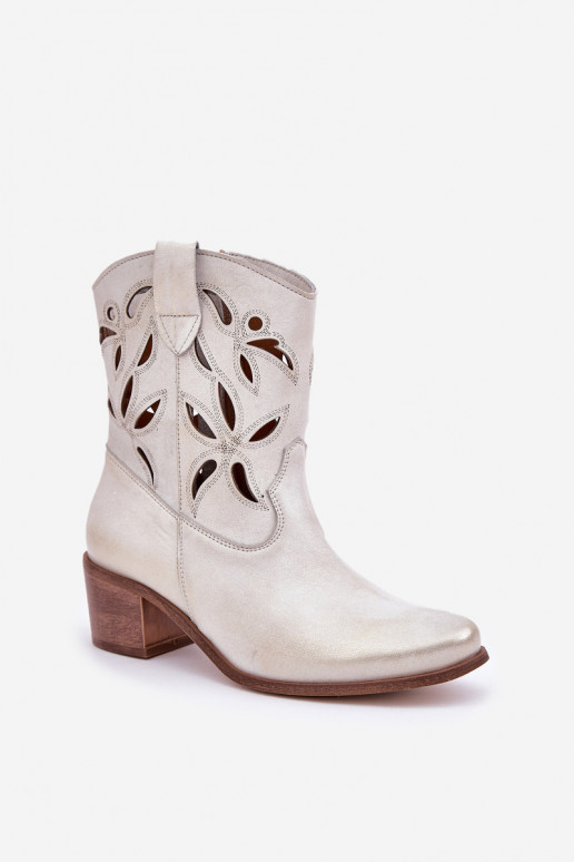   Ažūriniai aulinukai su kulniukais Zazoo 3621 aukso spalvos Przecierany