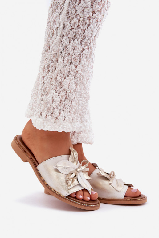 Šlepetės su ornamentais natūralios odos Zazoo 3667 aukso spalvos Przecierany