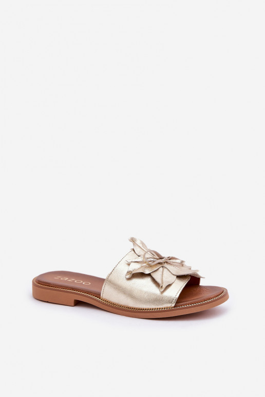 Šlepetės su ornamentais natūralios odos Zazoo 3667 aukso spalvos